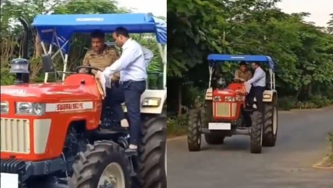 MS Dhoni driving a tractor during the lockdown